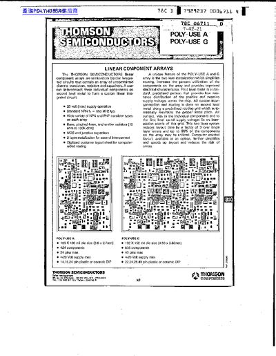 Thomson Semiconductors POLY-USE A/G Linear Component Array Datasheet - cover page