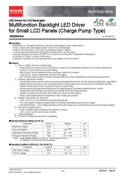 ROHM BD6083GUL Technical Note - cover page