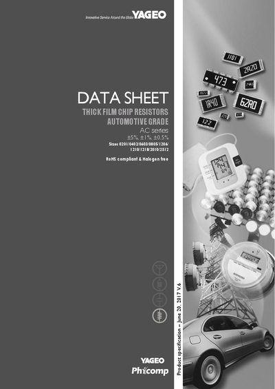 Yageo AC Series Thick Film Chip Resistors Datasheet - cover page