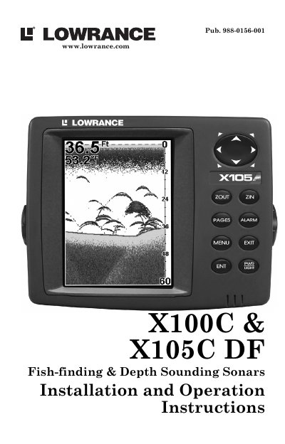 Lowrance X100C X105C DF Fish-finding Depth Sounding Sonars Installation and Operation Instructions - cover page