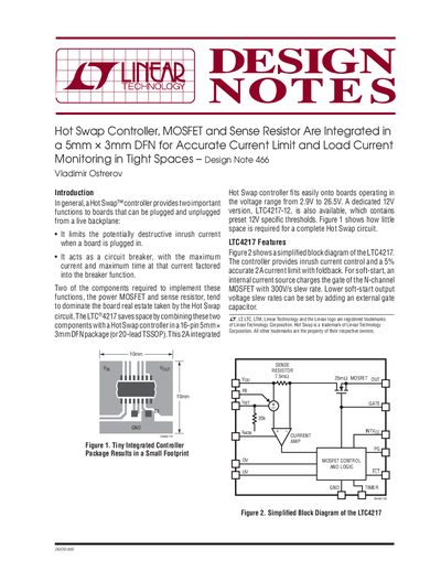 Linear Technology LTC4217 Hot Swap Controller Design Note 466 - cover page
