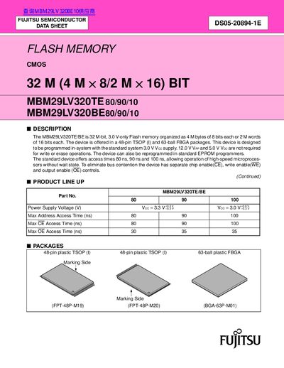 FUJITSU MBM29LV320TE80/90/10 MBM29LV320BE80/90/10 Manual - cover page