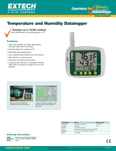 EXTECH 421502 ................Type J/K Dual Input Thermometer with Alarms 421502-NIST ......Type J/K Dual Input Thermometer/ Alarms with NIST Manual