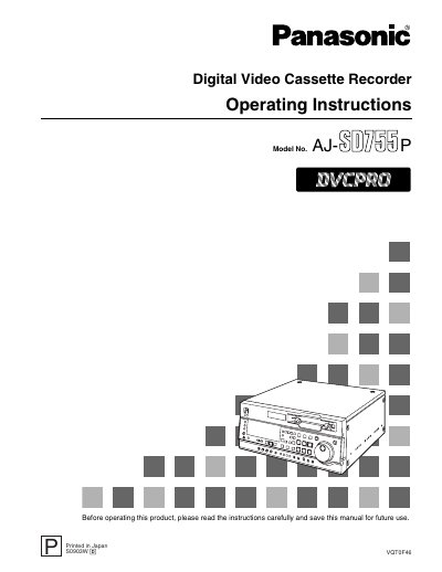 Panasonic AJ-SD755 Digital Video Cassette Recorder Operating Instructions - cover page