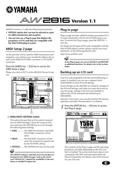 Yamaha AW2816 MIDI Setup and Plug-in Page Guide