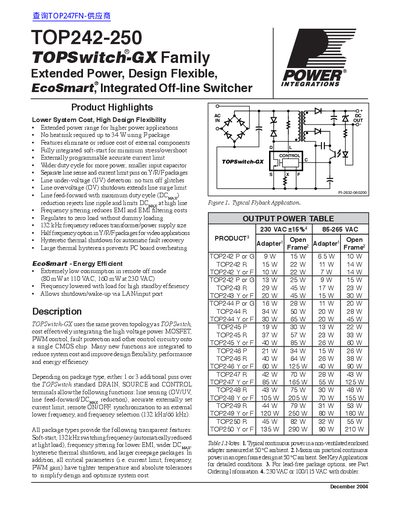 Power TOP242-250 Datasheet - cover page