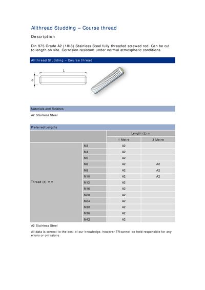 TR Allthread Studding Course Thread Description - cover page