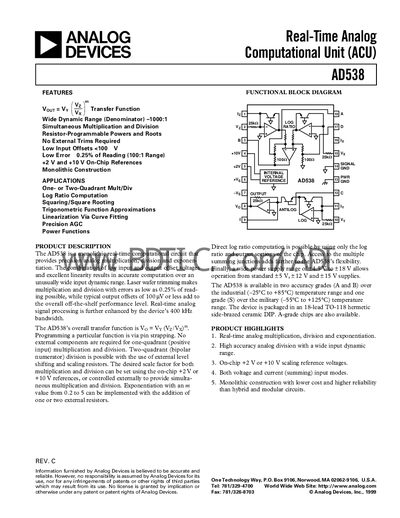 Analog Devices AD538 Datasheet