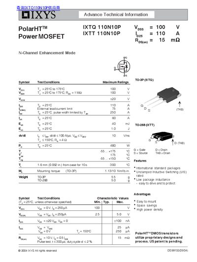 IXYS IXTQ 110N10P IXTT 110N10P handbook - cover page