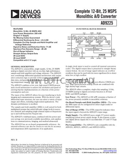 Analog Devices AD9225 Datasheet - cover page