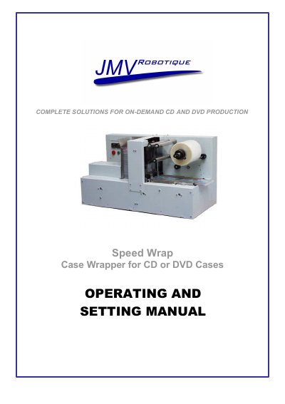 JMV Robotique TP 000 156 Speed Wrap Case Wrapper Operating and Maintenance Manual - cover page