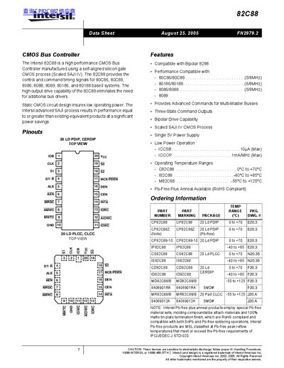 Intersil 82C88 CMOS Bus Controller Datasheet - cover page