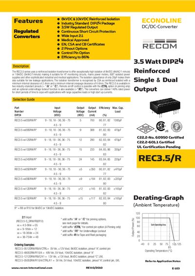 RECOM REC3.5/R DC/DC Converter Datasheet - cover page