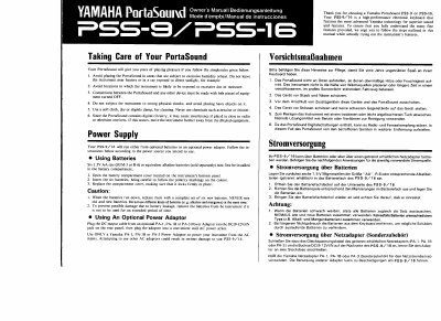 Yamaha PSS-9/PSS-16 PortaSound Owner's Manual - cover page