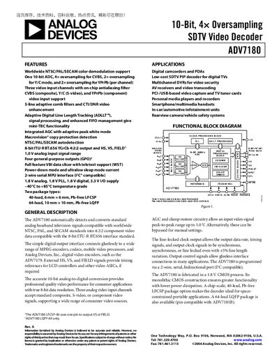 Analog Devices ADV7180 Video Decoder Datasheet - cover page