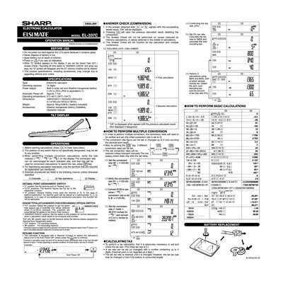 Sharp EL-337C Electronic Calculator User Manual - cover page