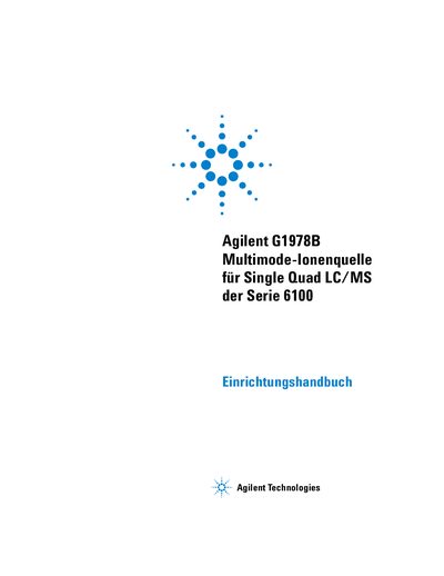Agilent G1978B Multimode Ion Source for 6100 Series Single Quad LC/MS Set-Up Guide - cover page