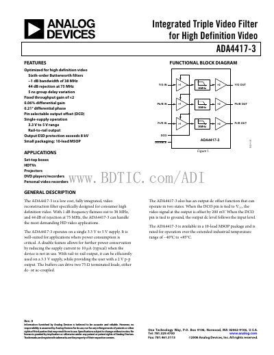 Analog Devices ADA4417-3 Video Filter Datasheet - cover page