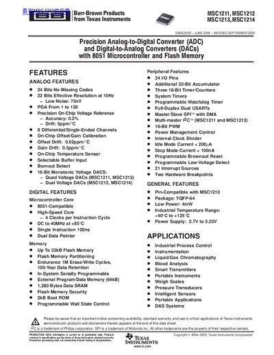 Texas Instruments MSC1211 Datasheet - cover page