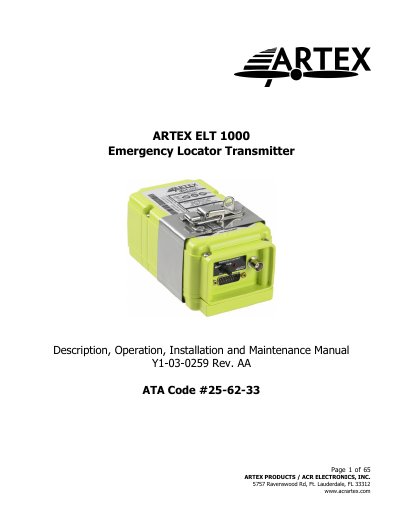 ARTEX ELT 1000 Emergency Locator Transmitter Service Manual cover