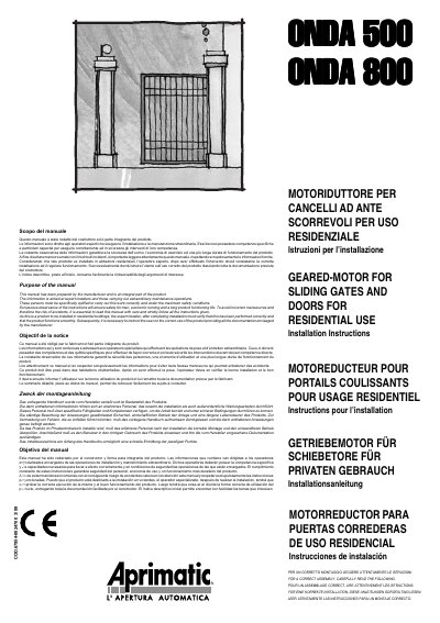 Aprimatic ONDA 500 / ONDA 800 Installation Guide - cover page