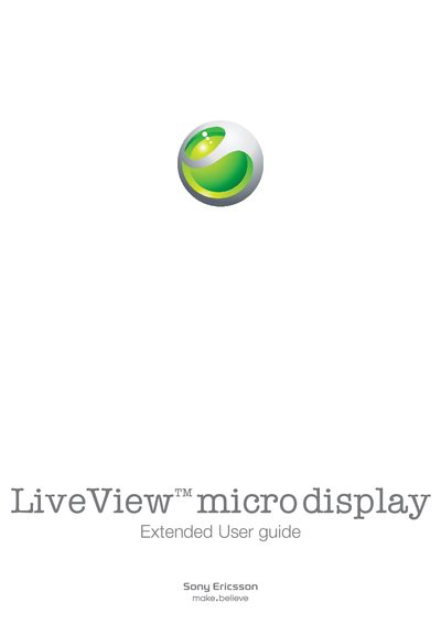 Sony Ericsson LiveView micro display Extended User Guide - cover page