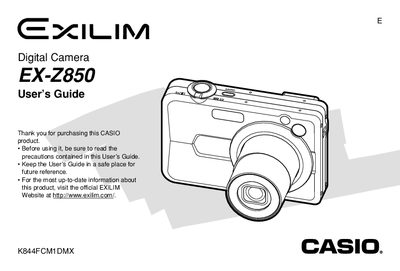 Casio EX-Z850 Digital Camera User's Guide - cover page