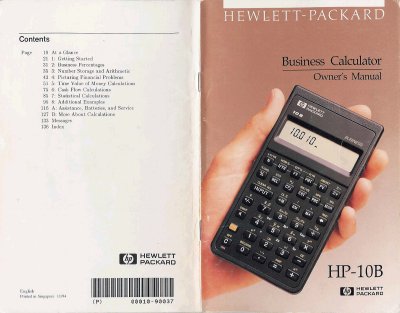 HP 10B Business Calculator Owner Manual - cover page