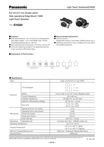 Panasonic EVQQ0 Light Touch Switch Datasheet - cover page