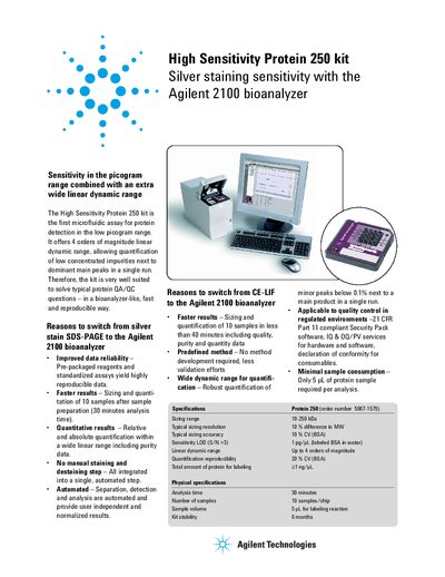 Agilent Protein 250 Kit Product Leaflet - cover page