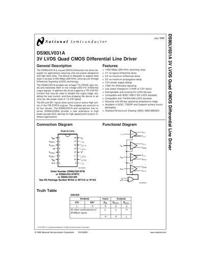 National Semiconductor DS90LV031A Datasheet - cover page