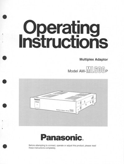 Panasonic AW-ML600 Multiplex Adaptor Operating Instructions - cover page