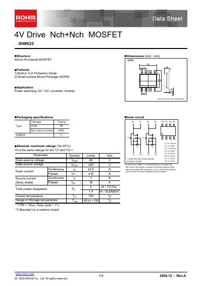 ROHM SH8K22 Datasheet - cover page