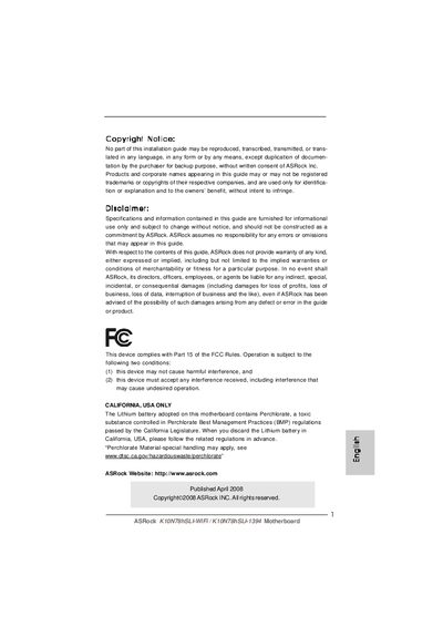 ASRock K10N78hSLI-WiFiD motherboard user manual - cover page