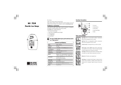 Hanna Instruments HI 729 Fluoride Low Range Instruction Manual - cover page