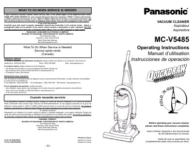 Panasonic MC-V5485 Vacuum Cleaner Operating Instructions - cover page