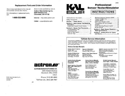 Actron Model 2994 Professional Sensor Tester/Simulator Instructions - cover page
