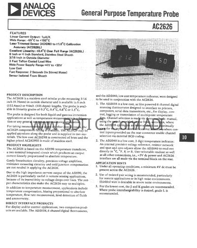Analog Devices AC2626 Temperature Probe Datasheet - cover page