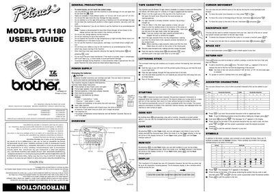 Brother PT-1180 Label Maker User Manual - cover page