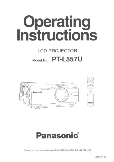 Panasonic PT-L557U LCD Projector Operating Instructions - cover page