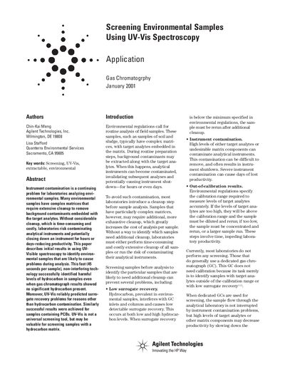 Agilent 8453 UV-Vis Spectroscopy Application Note for Environmental Screening - cover page