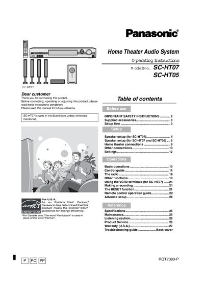 Panasonic SC-HT07/SC-HT05 Home Theater Operating Instructions - cover page