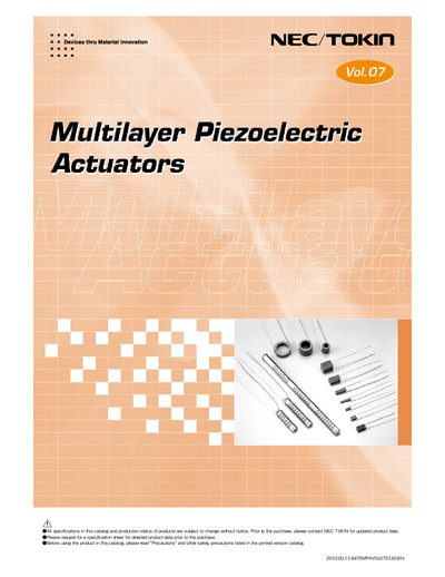 NEC Tokin Multilayer Piezoelectric Actuators Catalog Vol.07 - cover page