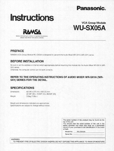 Panasonic WU-SX05A VCA Group Module Installation Guide - cover page