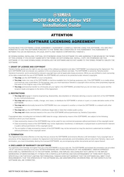 Yamaha MOTIF-RACK XS Editor VST Installation Guide - cover page