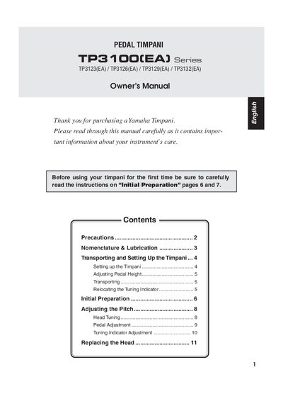YAMAHA TP3100(EA) Series TP3123(EA) TP3126(EA) TP3129(EA) TP3132(EA) PEDAL TIMPANI owner's Manual - cover page