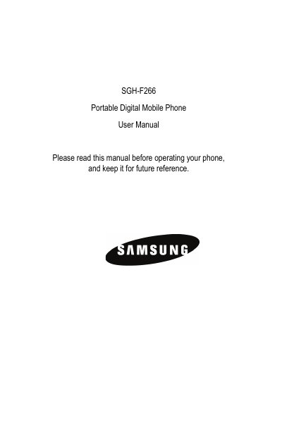 Samsung SGH-F266 Portable Digital Mobile Phone User Manual - cover page