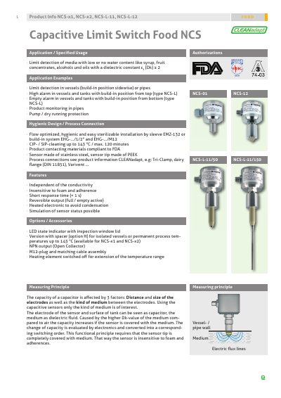 Negele Messtechnik NCS-x1 NCS-x2 NCS-L-11 NCS-L-12 technology data - cover page