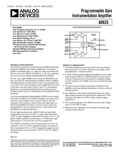 Analog Devices AD625 Datasheet - cover page