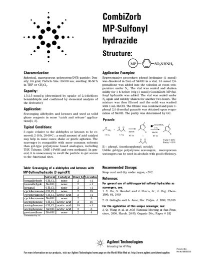 Agilent CombiZorb MP-Sulfonyl Hydrazide Datasheet - cover page